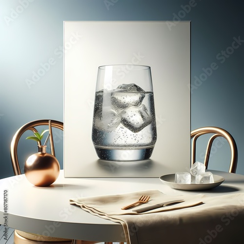 a glass of sparkling water on a table 