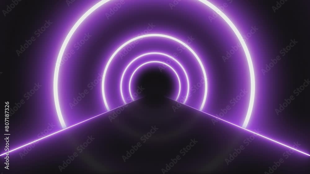 abstract purple neon tunnel of circles. Looped animation 4K 60fps