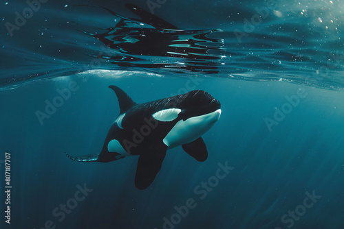Black and white killer whale in the ocean © Di Studio