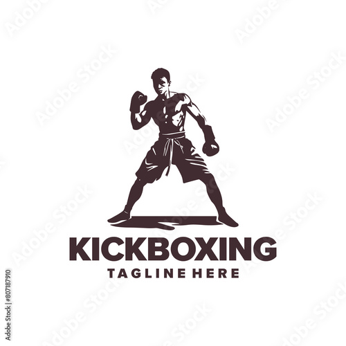 Kick boxing, sport logo vector illustration