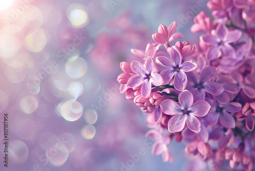 Lilac flowers with copy space on blur