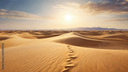 Sunset Over the Serene Desert Dunes