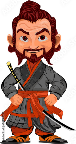 Tablou pe pânză Cute cartoon Japanese samurai.Vector illustration.