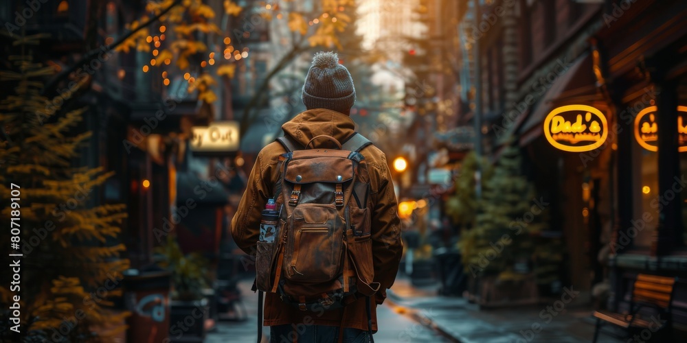 Man Walking Down Street With Backpack