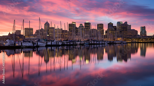 photo city harbor at sunset ai generate © Micro