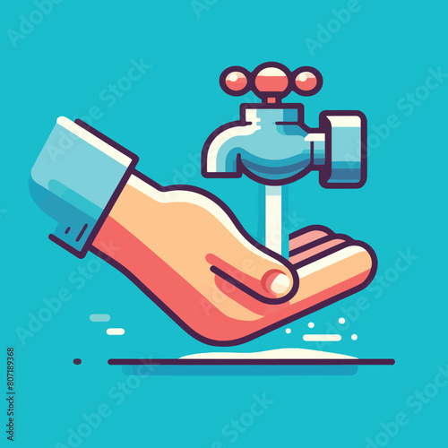 illustration of a human hand collecting water from a tap