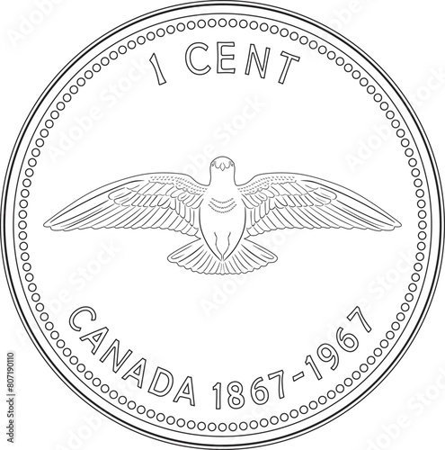 1 cent Canada coin doubled die legend 1967 vector design handmade silhouette line art.
