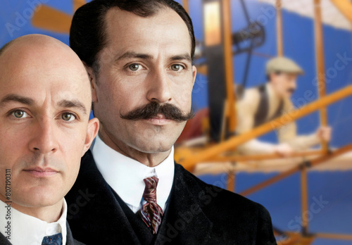 Orville and Wilbur Wright (known as the Wright Brothers) were the inventors of the first airplane. photo