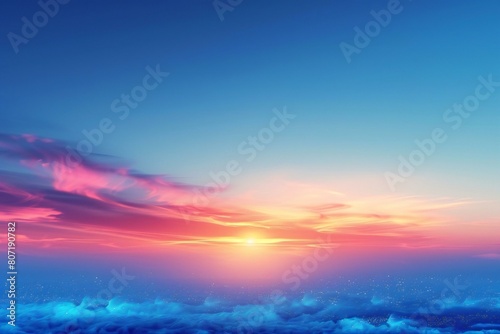 Fantasy cloudy sunrise or sunset sky background with tiny clouds, illustration