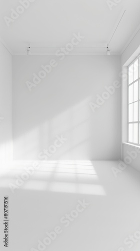 An empty white room with a single window