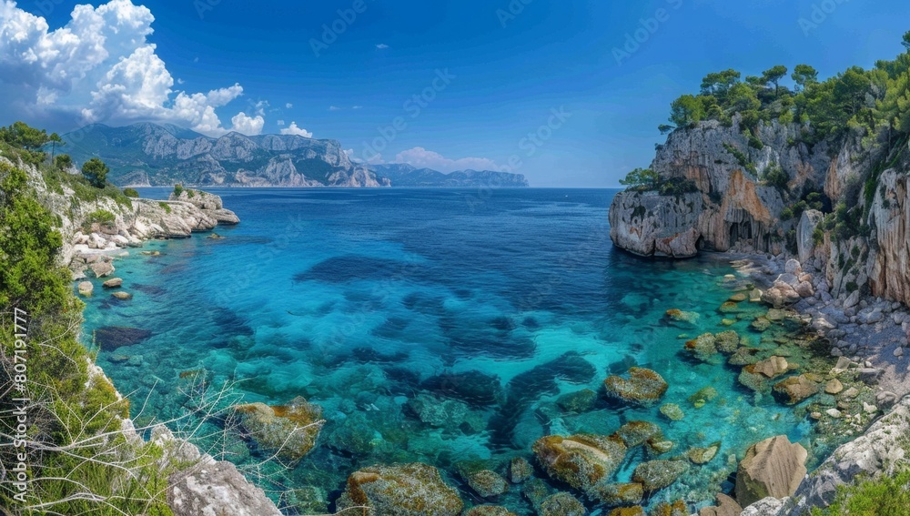 A breathtaking view of the French Riviera, with its rugged cliffs and crystal clear waters Generative AI