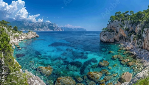 A breathtaking view of the French Riviera  with its rugged cliffs and crystal clear waters Generative AI