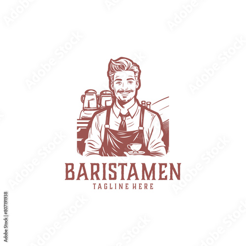 Barista men coffee shop logo vector illustration