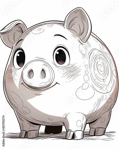 Black and white illustration for coloring animals, pig.