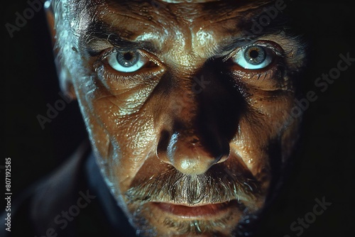 Close-up portrait of an old man with a painted face © Cuong