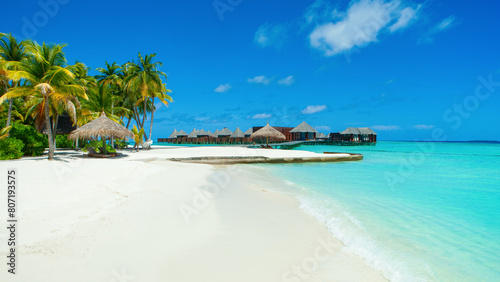 Beautiful tropical landscape with sandy beach and the crystal clear turquoise Indian ocean  Maldives island