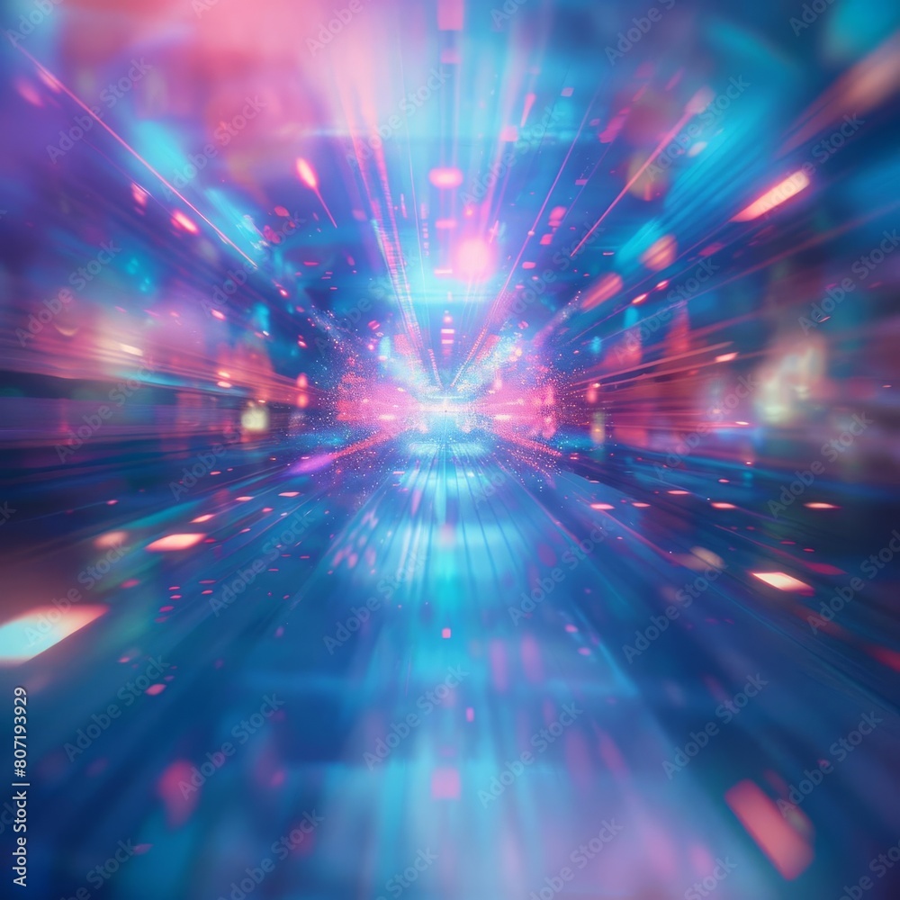 Obraz premium Softfocus holographic blur creating a dreamy and mystical backdrop, with a central clear area perfect for concise text or logos