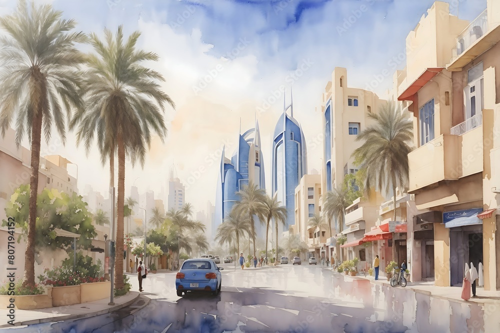 Obraz premium Manama Bahrain Country Landscape Illustration Art