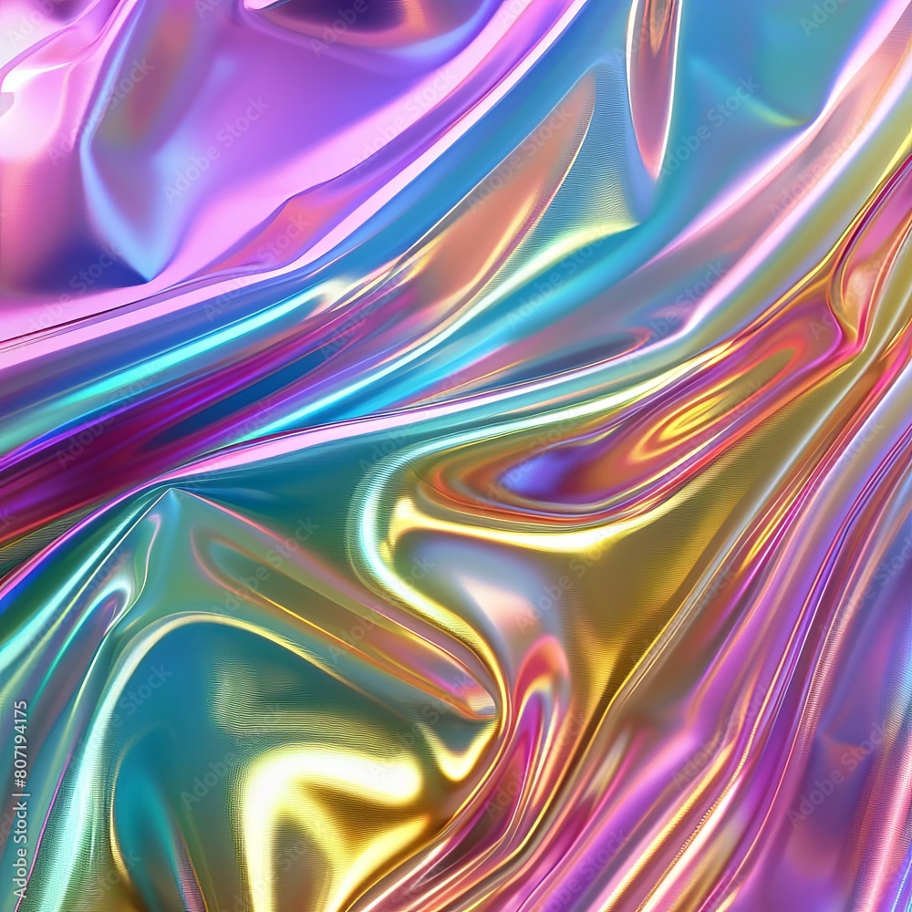 Colorful and bright holographic background with a fluid metallic look Colorful and bright holographic background with a fluid metallic look