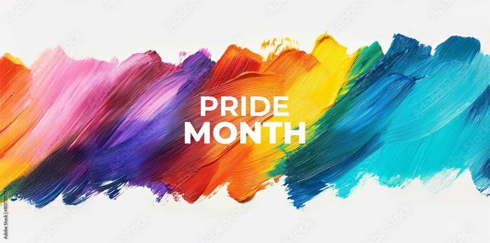 Fototapeta premium Happy Pride Month, Rainbow colored brush strokes on a white background, in the style of LGBT flag