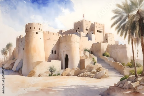 Sheikh Salman bin Ahmed Fort Bahrain Country Landscape Illustration Art photo