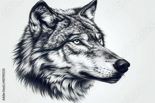 Wolf portrait, Hand drawn illustration, Canis lupus