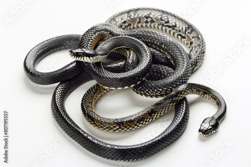 Snakes entwined, sleek