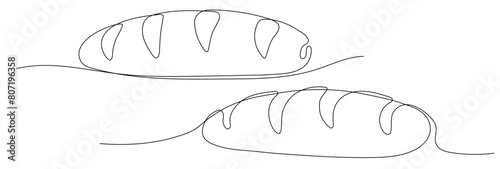 Fresh breads one line  continuous drawing. baguette continuous one line illustration.