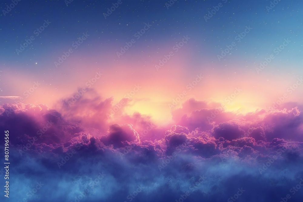  illustration of a fantasy sky with clouds and stars at sunset
