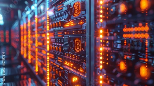 Dynamic portrayal of cryptocurrency mining rigs, emphasizing the technology and energy required for operations
