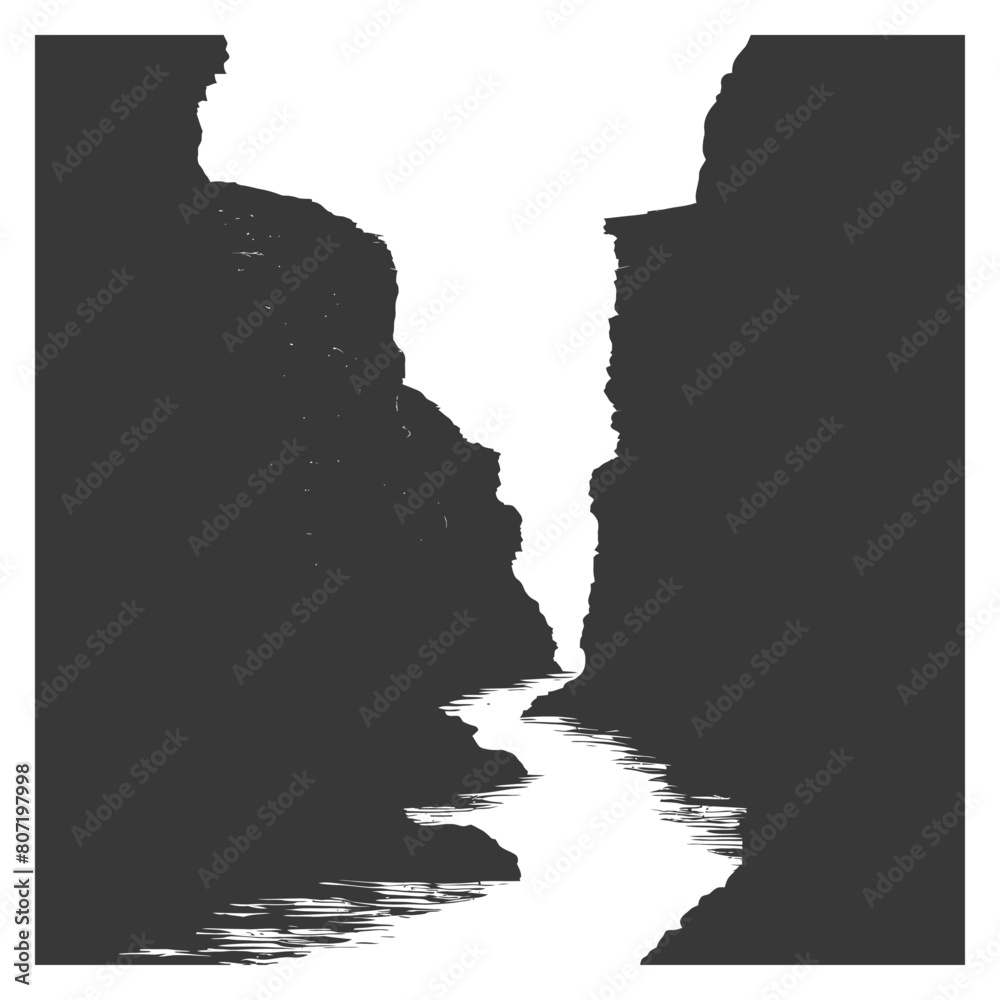 Silhouette canyon and river black color only