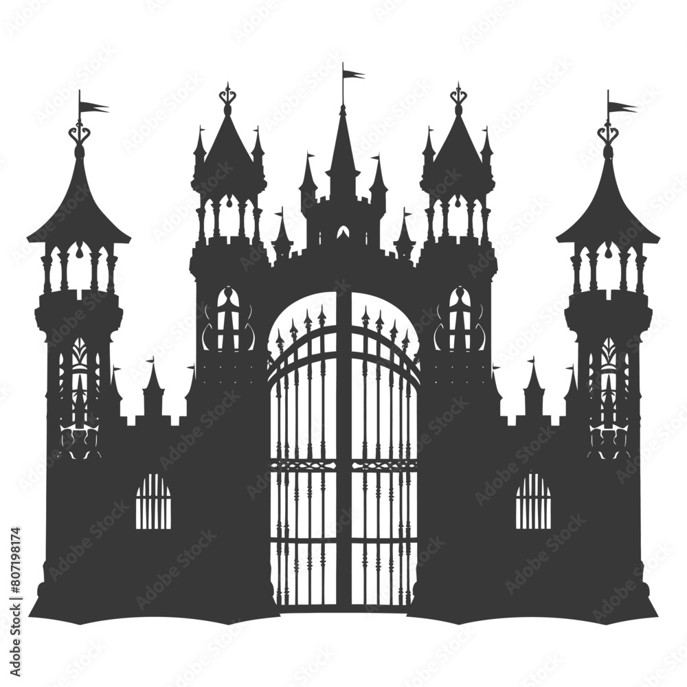 Obraz premium Silhouette castle gate black color only