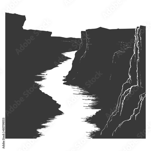 Silhouette canyon and river black color only