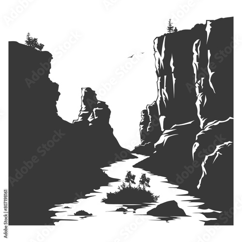 Silhouette canyon and river black color only