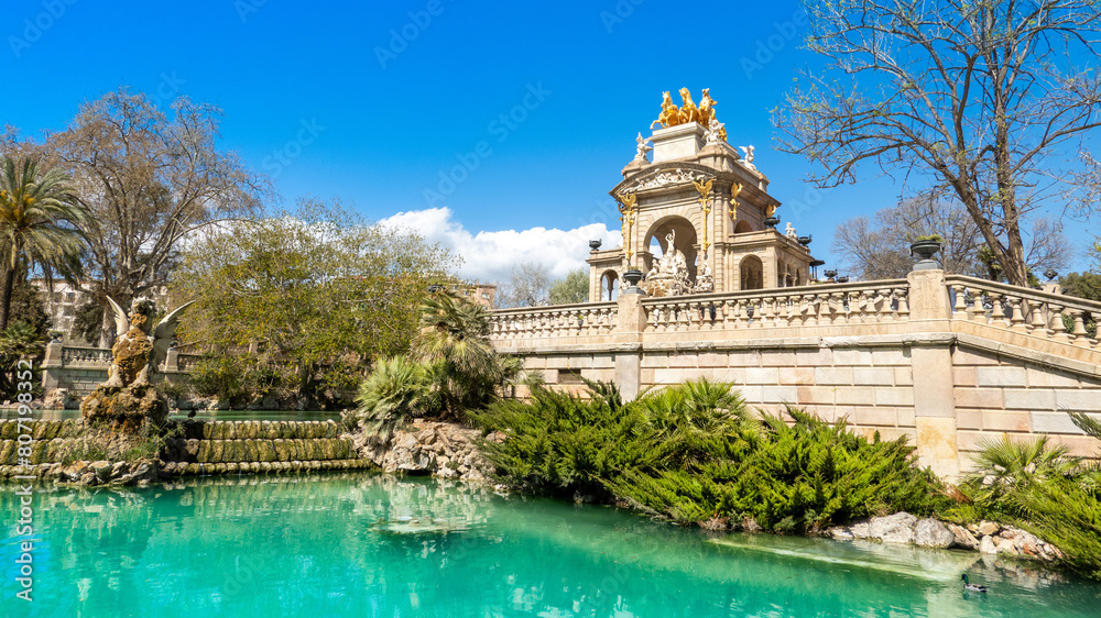 Fountain Cascada Monumental with arch and sculptural group, Barcelona, Spain