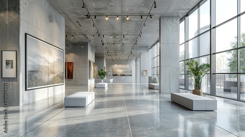 Contemporary Canvas  Large Gallery Interior with Empty Boxes