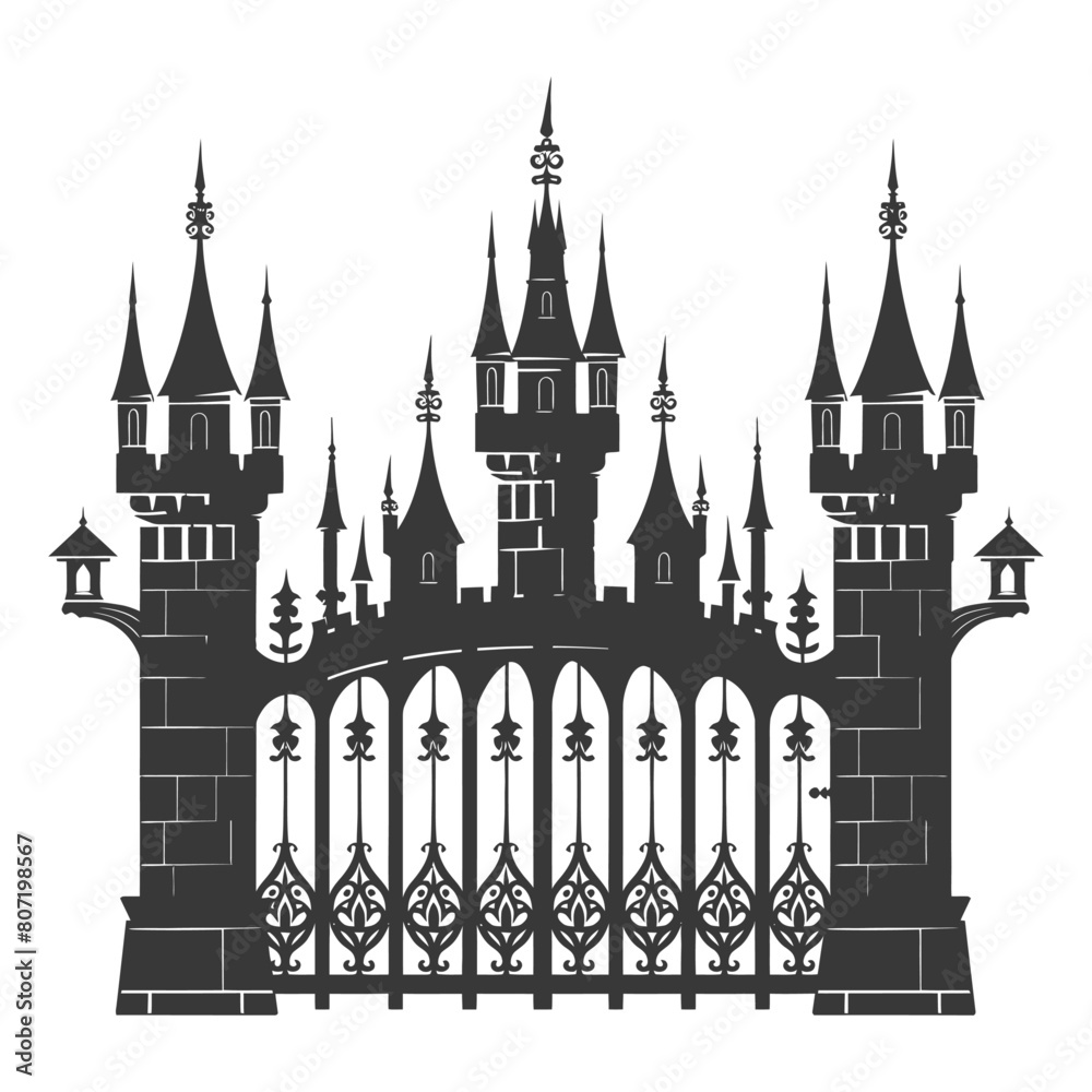 Silhouette castle gate wooden made black color only