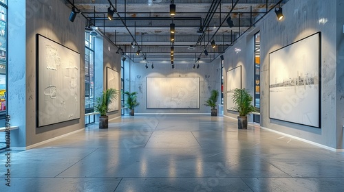 Contemporary Canvas: Large Gallery Interior with Empty Boxes photo