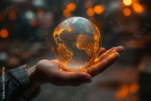 A hand casting a hologram of the earth  symbolizing global connectivity