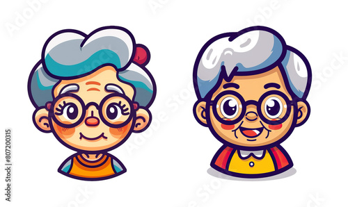 Portrait of an elderly couple in colorful outfits on a transparent PNG background