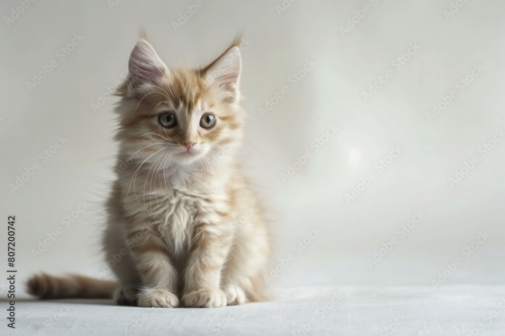 Siberian kitten on a light background,  Fluffy pet