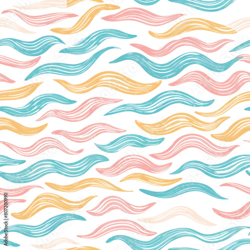 colorful wave doodle seamless pattern pastel color isolated on transparent or white backgroud png cutout clipping path