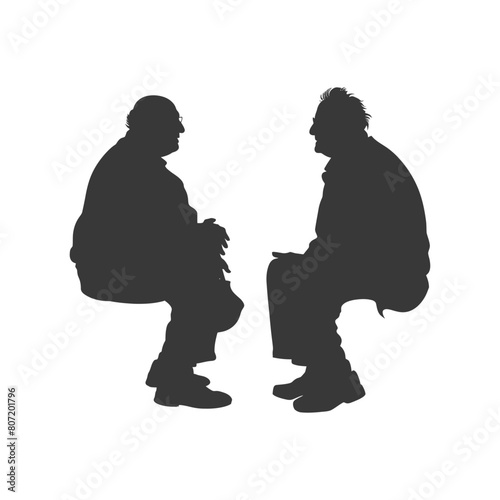 Silhouette elderly man and elderly women were sitting while talking black color only