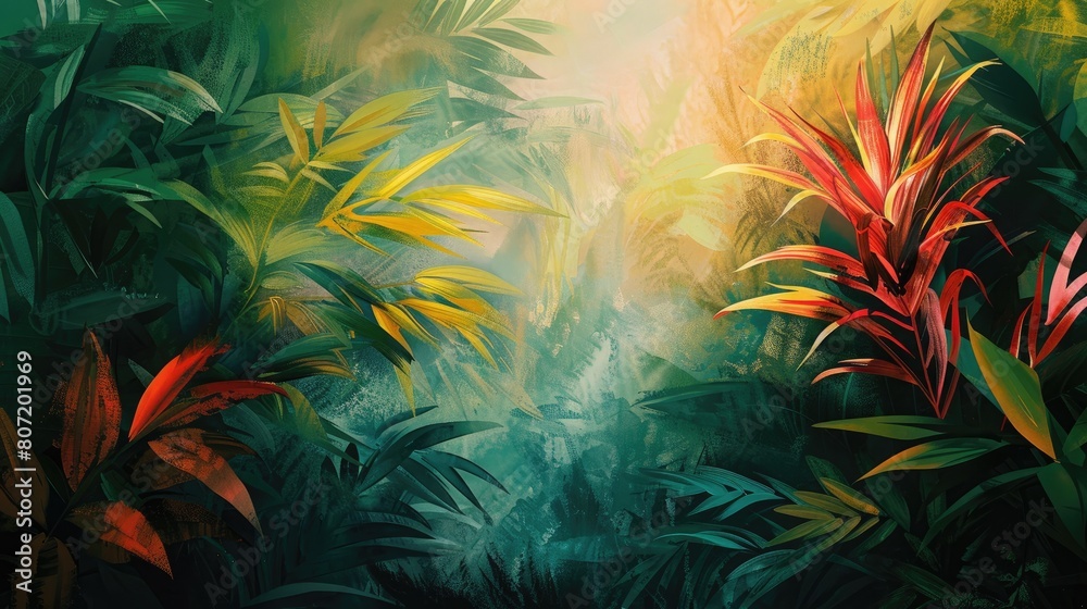 abstract tropical foliage with oil painting style
