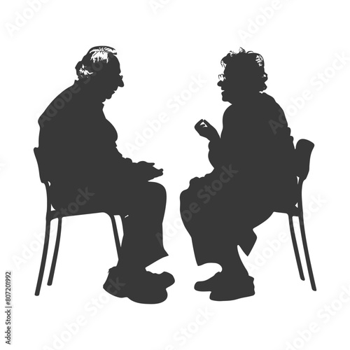 Silhouette elderly man and elderly women were sitting while talking black color only