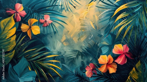 abstract tropical foliage with oil painting style