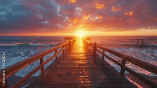 Sunset Illuminating the Pier with Golden Hues by the Water's Edge