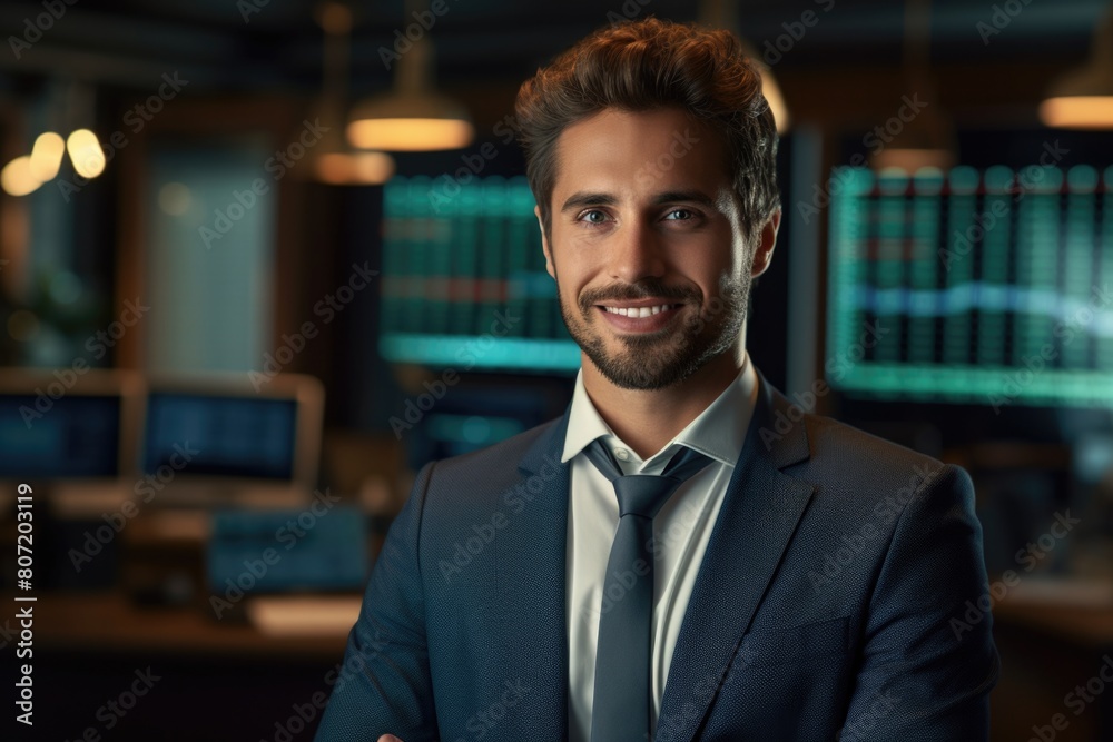 Fototapeta premium business person in a company interior with a chart background