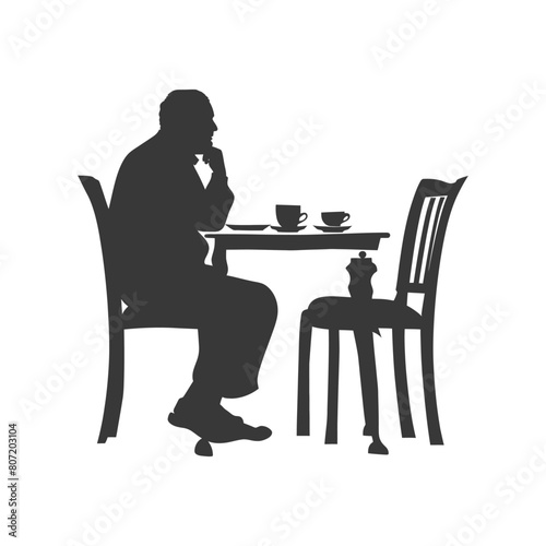 Silhouette elderly man sitting while talking black color only