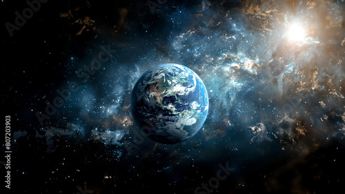 A beautiful image of the planet earth in space on a dark background.